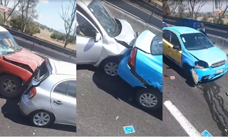 Carambola en la Apizaco–Huamantla deja varios vehículos dañados; fuerte impacto queda captado en video