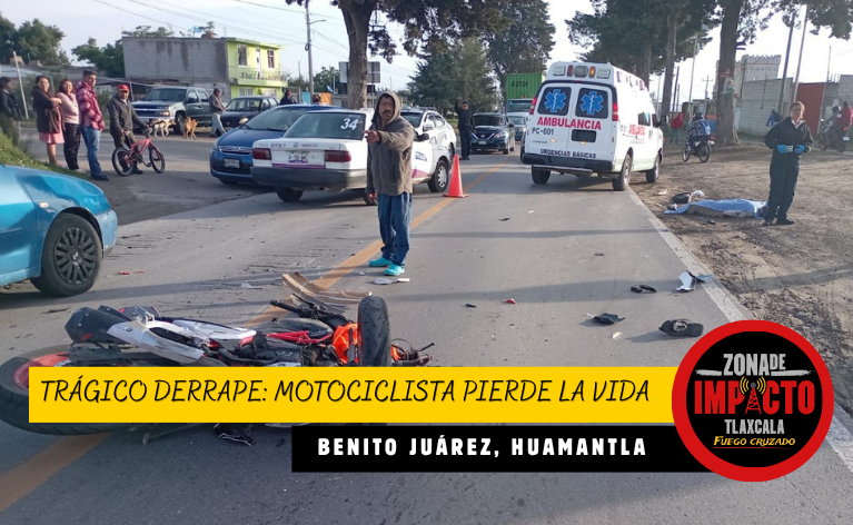 Fatal accidente en Huamantla: joven motociclista muere tras derrapar en puente de Benito Juárez