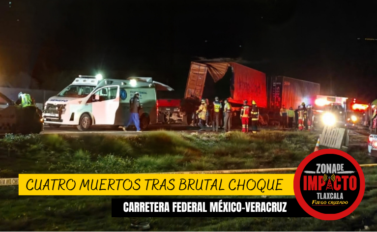 ¡QUEDÓ DESTROZADA! CAMIONETA SE INCRUSTA CONTRA TRACTOCAMIÓN Y MUEREN CUATRO EN HUAMANTLA